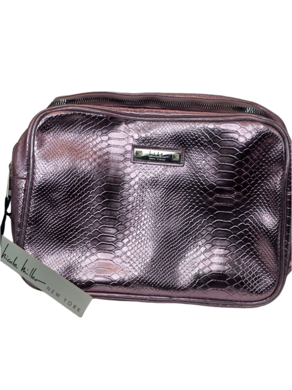 Nicole Miller New York Metallic Pink Snakeskin Cosmetic Bag NWT